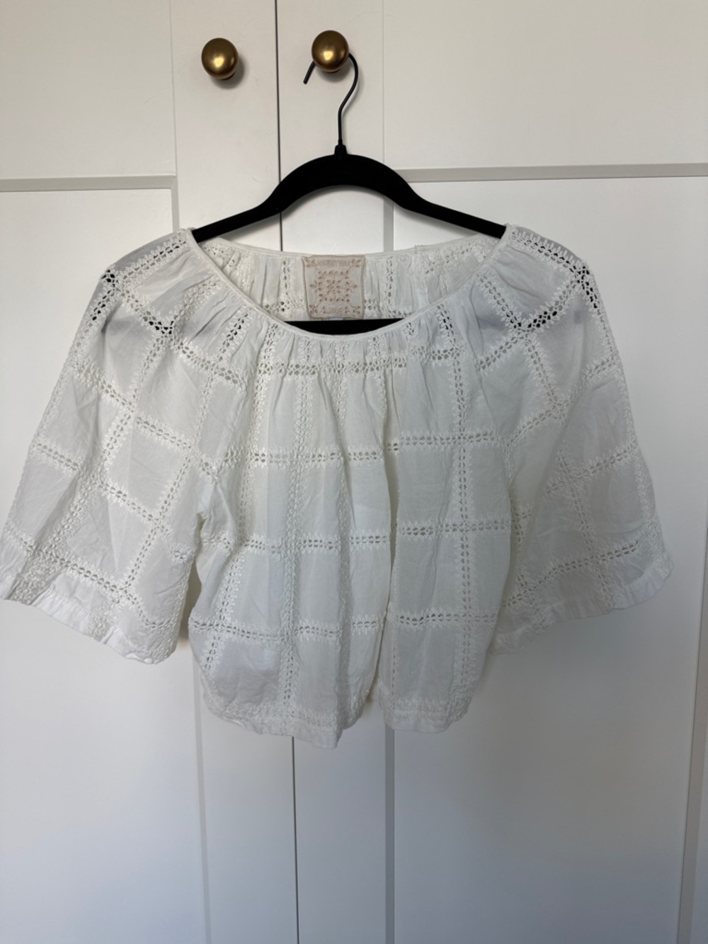 Johnny Was White Eyelet cropped Blouse